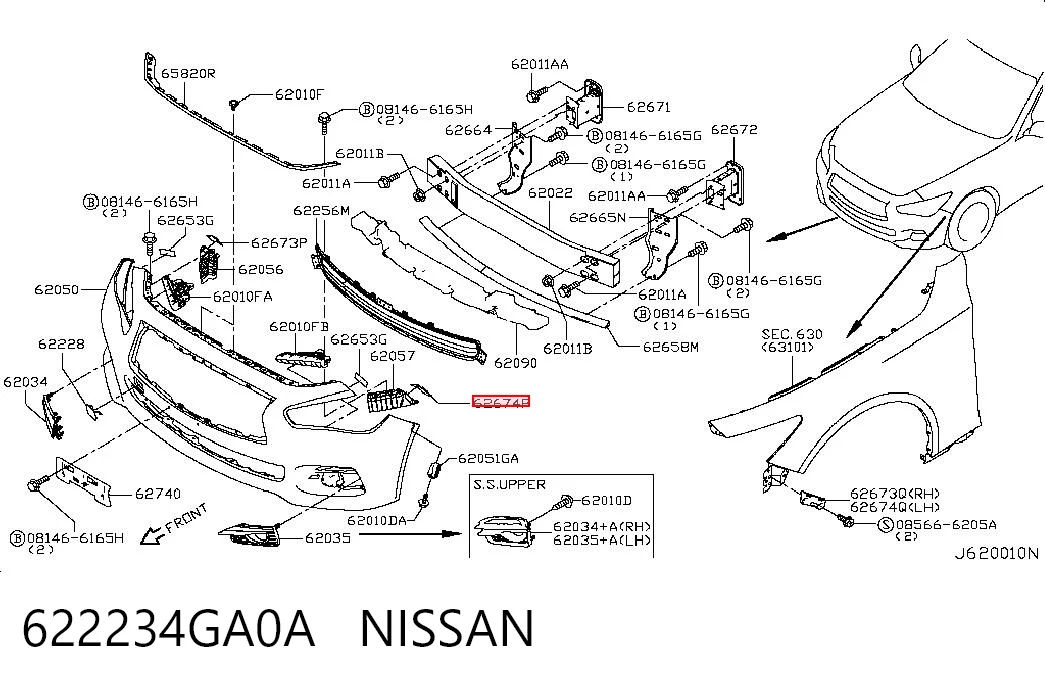 622234GA0A Nissan/Infiniti Consola do pára-choque dianteiro esquerdo