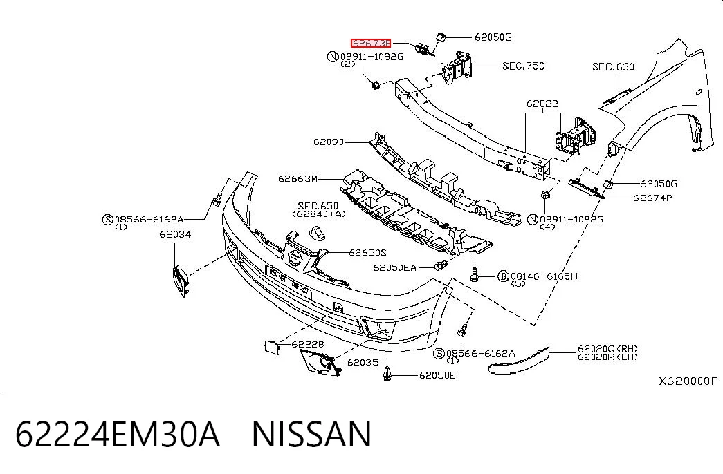 62224EM30A Nissan/Infiniti Consola do pára-choque dianteiro direito