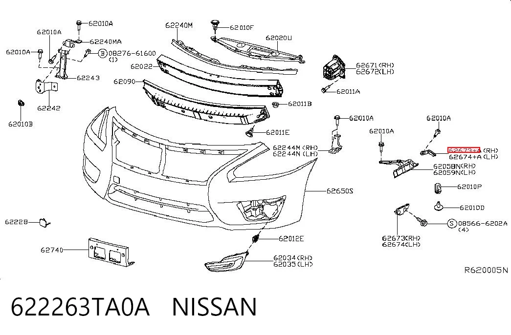 622263TA0A Nissan/Infiniti Consola do pára-choque dianteiro direito