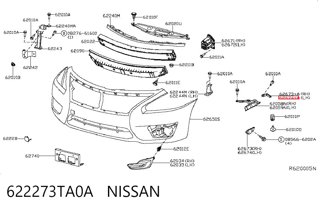 622273TA0A Nissan/Infiniti Consola do pára-choque dianteiro esquerdo