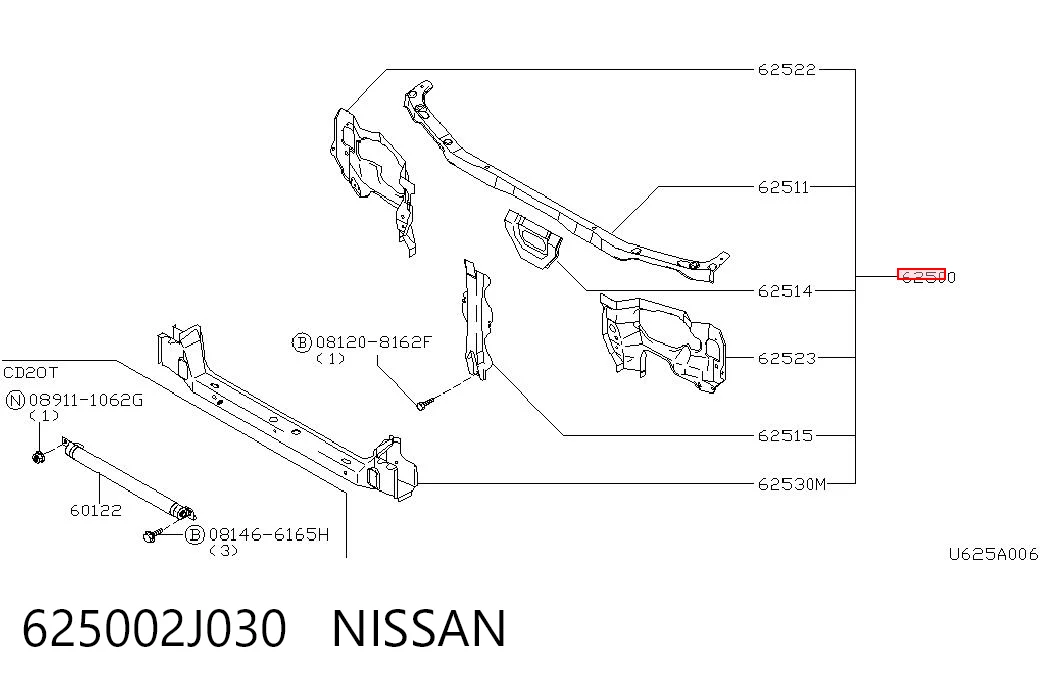 Suporte do radiador montado (painel de montagem de fixação das luzes) Nissan Primera  P11 ao melhor preço