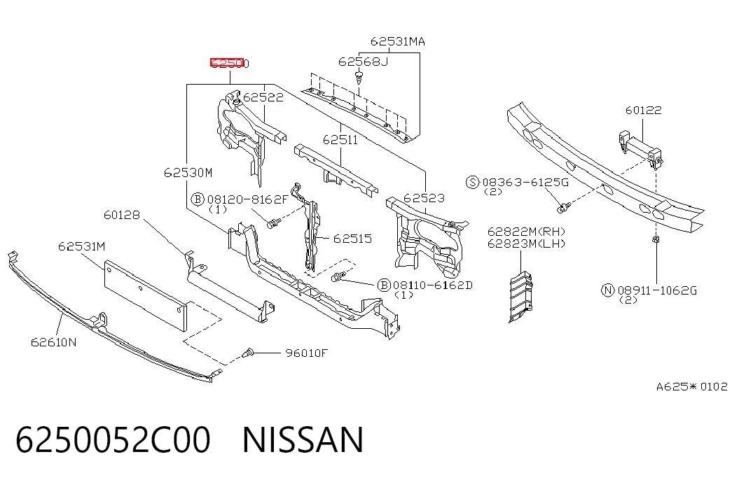 Suporte do radiador montado (painel de montagem de fixação das luzes) para Nissan Almera N15