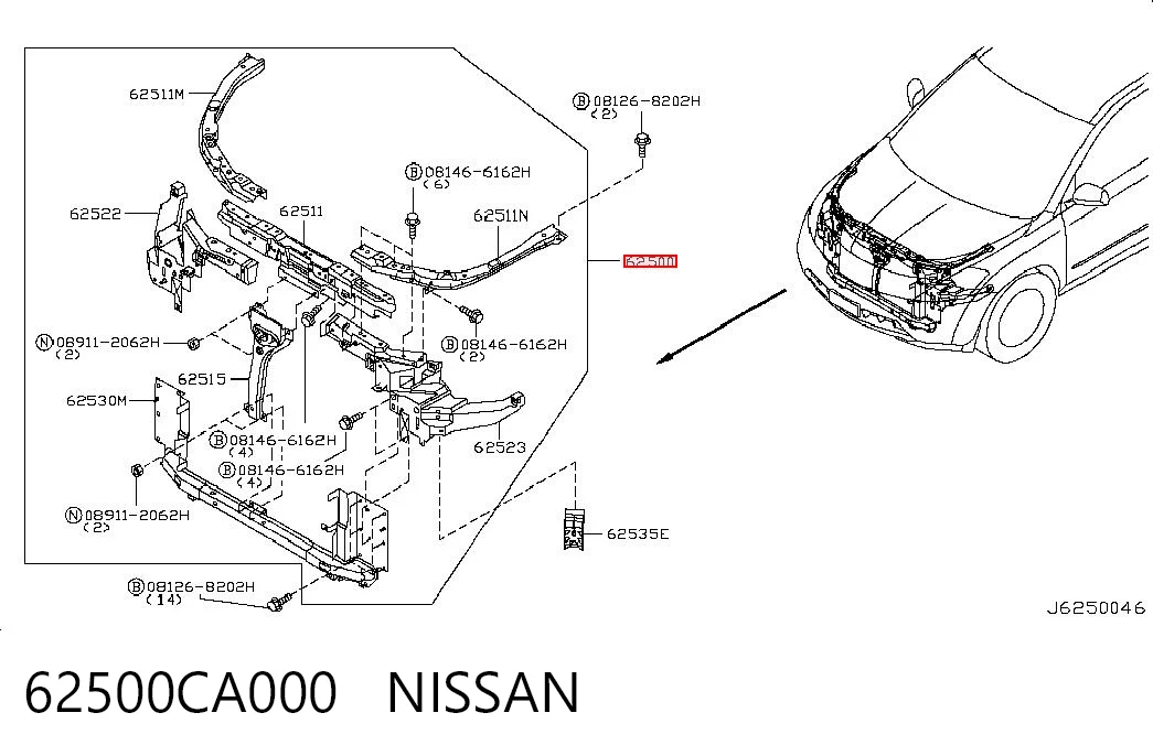 Suporte do radiador montado (painel de montagem de fixação das luzes) Nissan Murano Z50 ao melhor preço