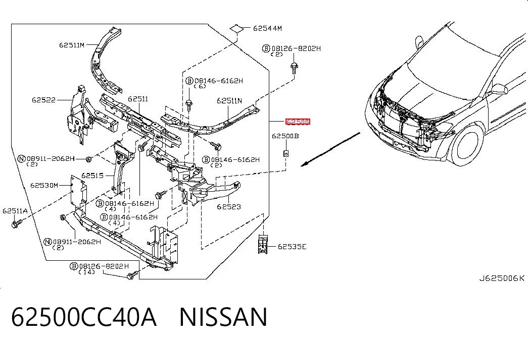 Suporte do radiador montado (painel de montagem de fixação das luzes) Nissan Murano  Z50