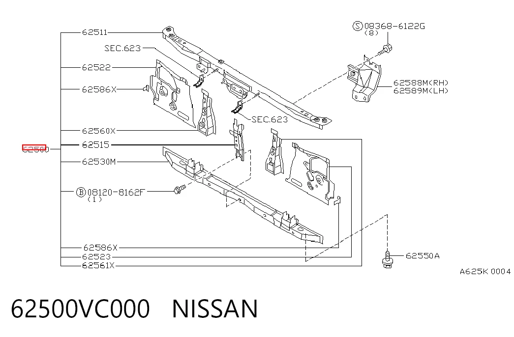 Suporte do radiador montado (painel de montagem de fixação das luzes) para Nissan Patrol  Y61