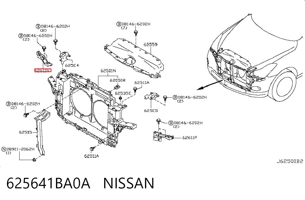 625641BA0A Nissan/Infiniti Consola (adaptador) de fixação da luz dianteira direita