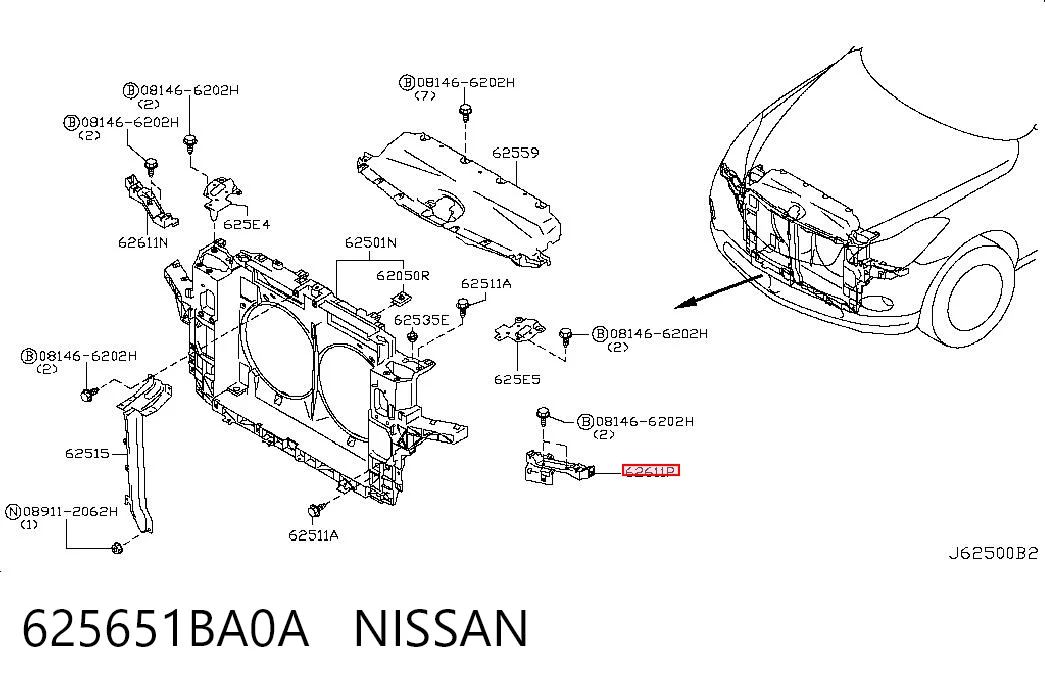 625651BA0A Nissan/Infiniti Consola (adaptador) de fixação da luz dianteira esquerda