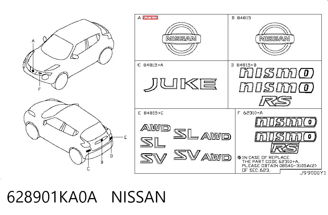 628901KA0A Nissan/Infiniti Emblema de grelha do radiador