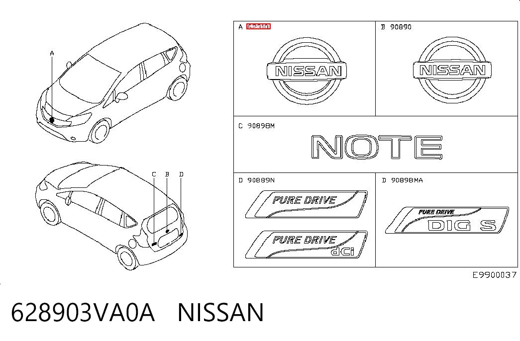 628903VA0A Nissan/Infiniti Emblema da capota