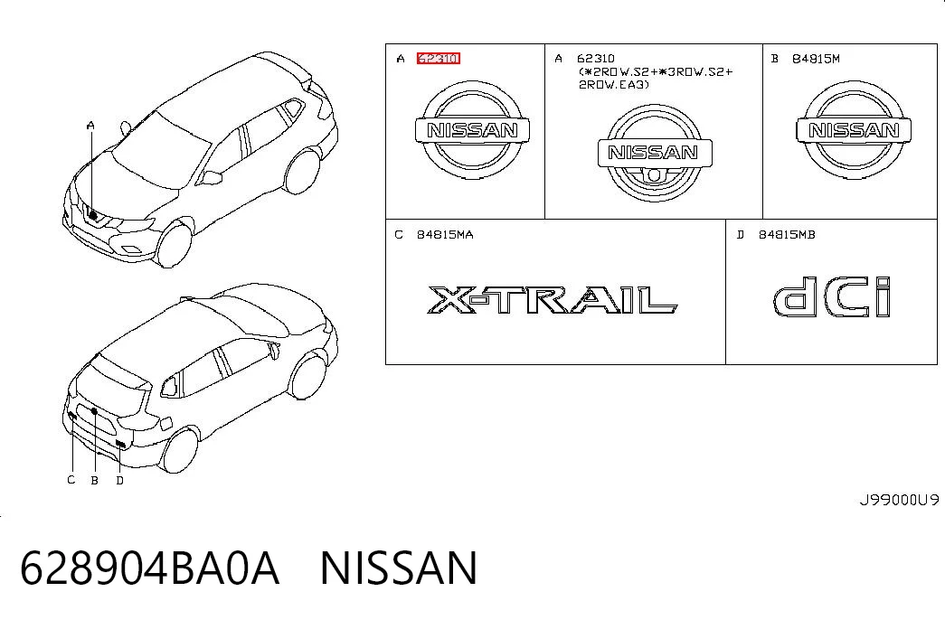 628904BA0A Nissan/Infiniti Emblema de grelha do radiador