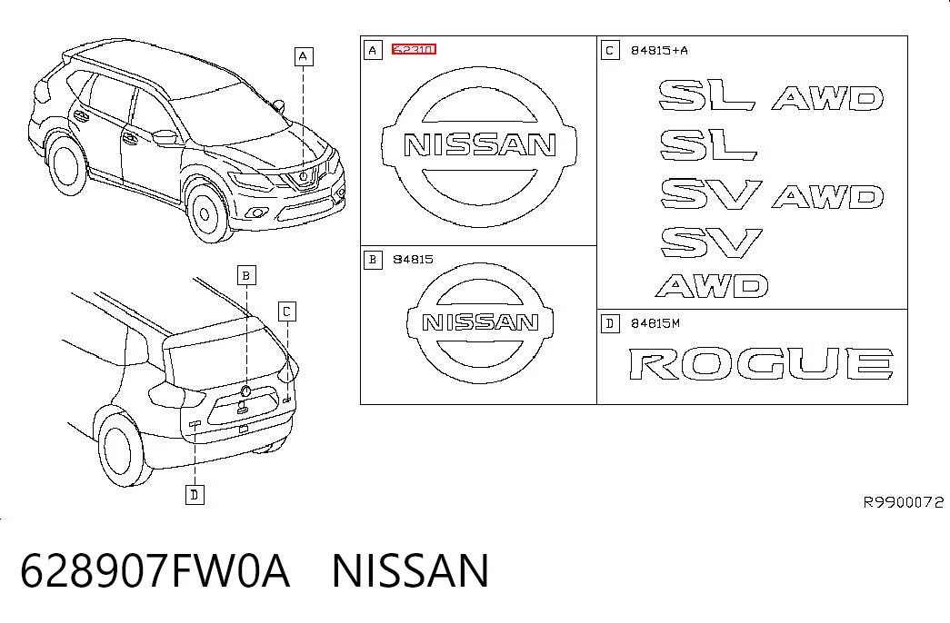 628907FW0A Nissan/Infiniti Emblema de grelha do radiador
