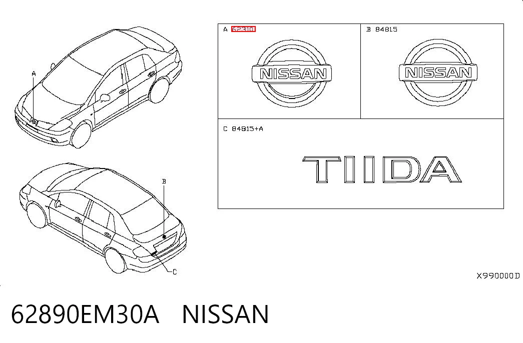 62890EM30A Nissan/Infiniti Emblema de grelha do radiador