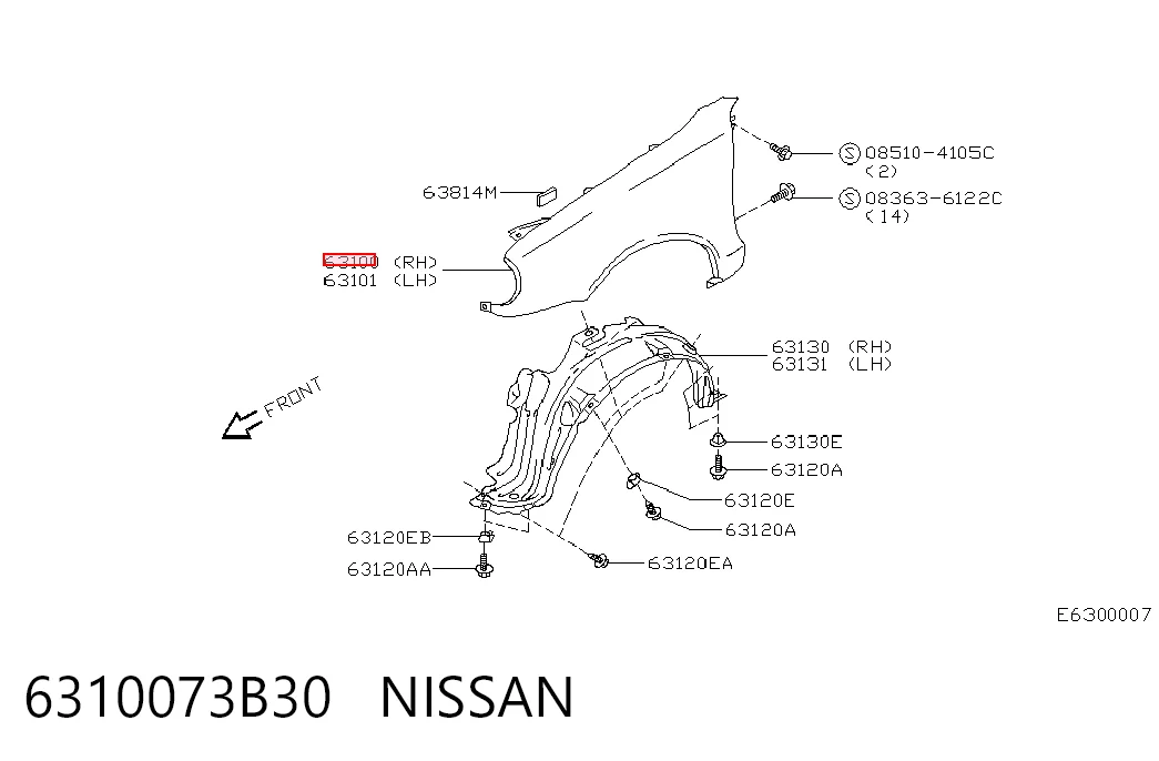 Pára-lama dianteiro direito para Nissan Micra K11