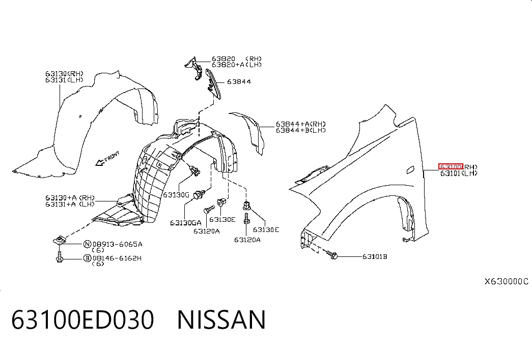 Pára-lama dianteiro direito para Nissan Tiida  C11X