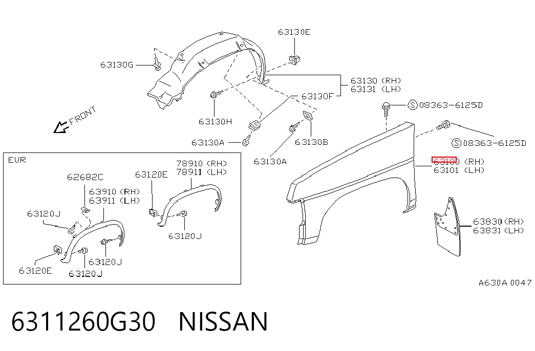 Pára-lama dianteiro direito Nissan Terrano I WD21 ao melhor preço