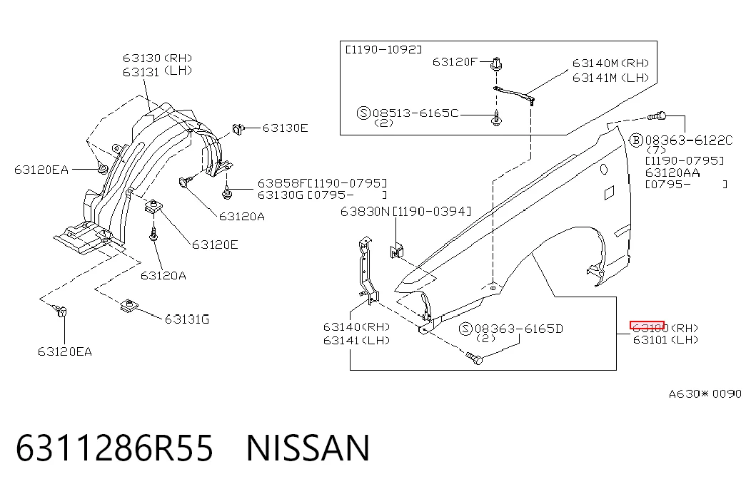 Pára-lama dianteiro direito para Nissan Sunny III Y10