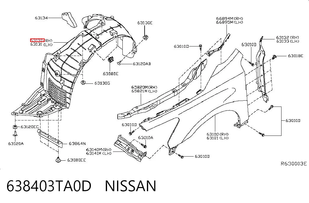 Guarda-barras direito do pára-lama dianteiro para Nissan Altima L33 