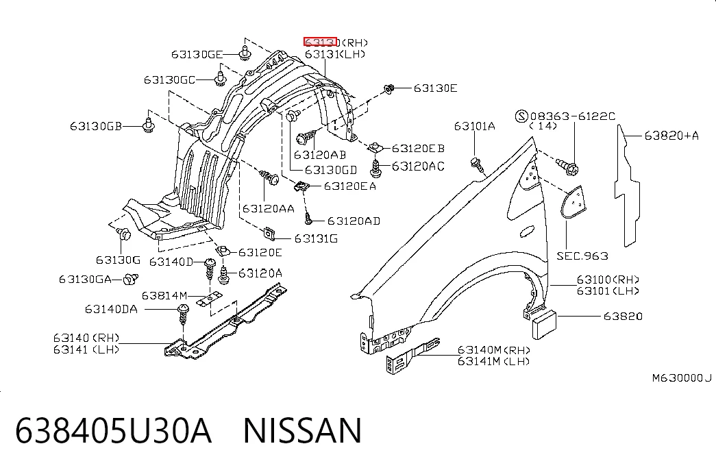 Guarda-barras direito do pára-lama dianteiro Nissan Almera TINO V10