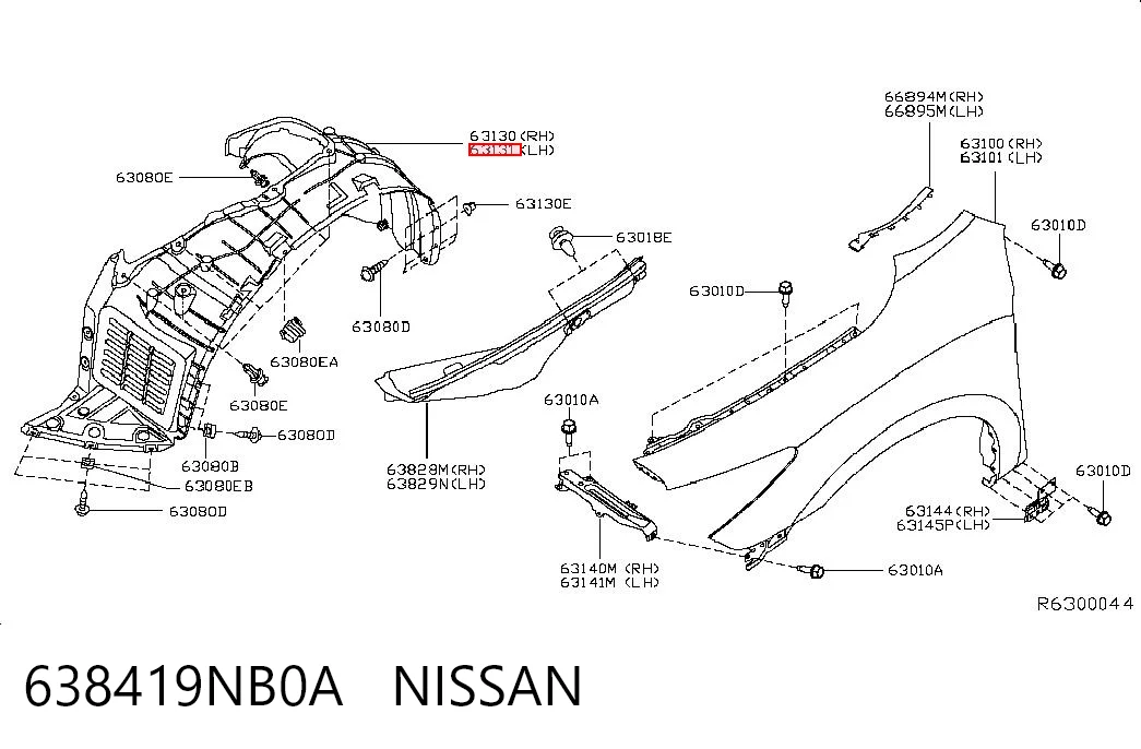 638419NB0A Nissan/Infiniti Guarda-barras esquerdo do pára-lama dianteiro