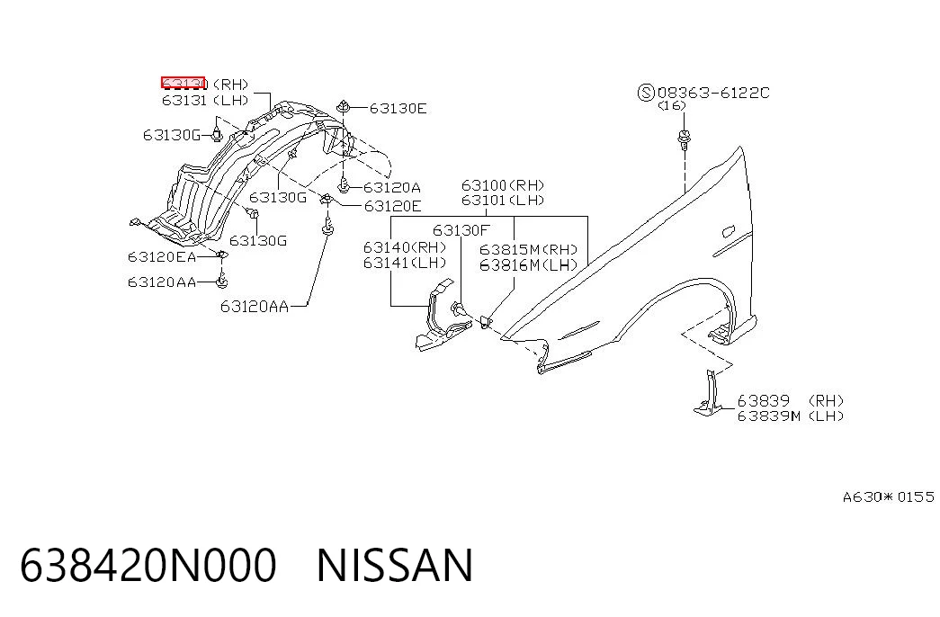 Guarda-barras direito do pára-lama dianteiro para Nissan Almera I N15
