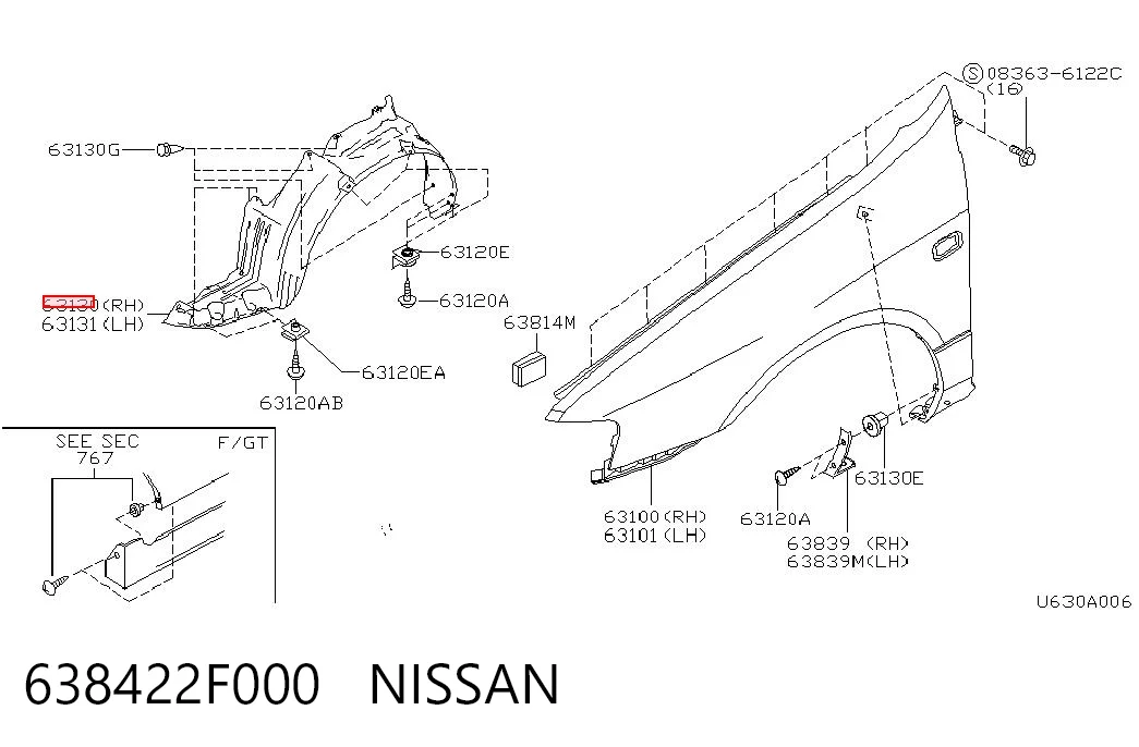 Guarda-barras direito do pára-lama dianteiro para Nissan Primera  P11