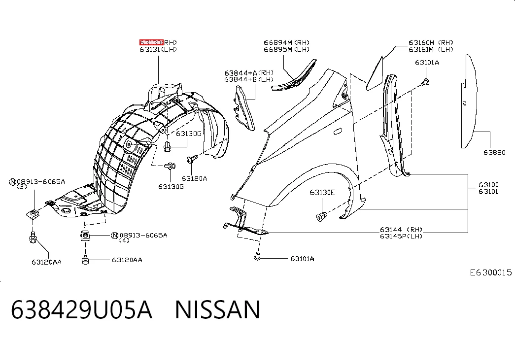 Guarda-barras direito do pára-lama dianteiro Nissan Note  E11