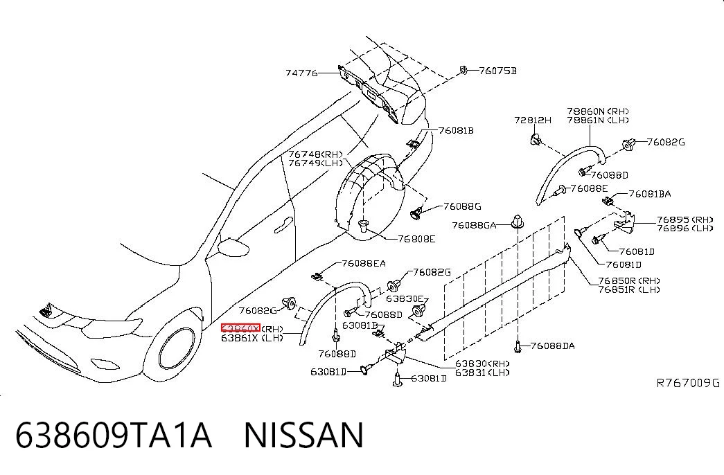 638609TA1A Nissan/Infiniti Expansor (placa sobreposta) de arco do pára-lama dianteiro direito