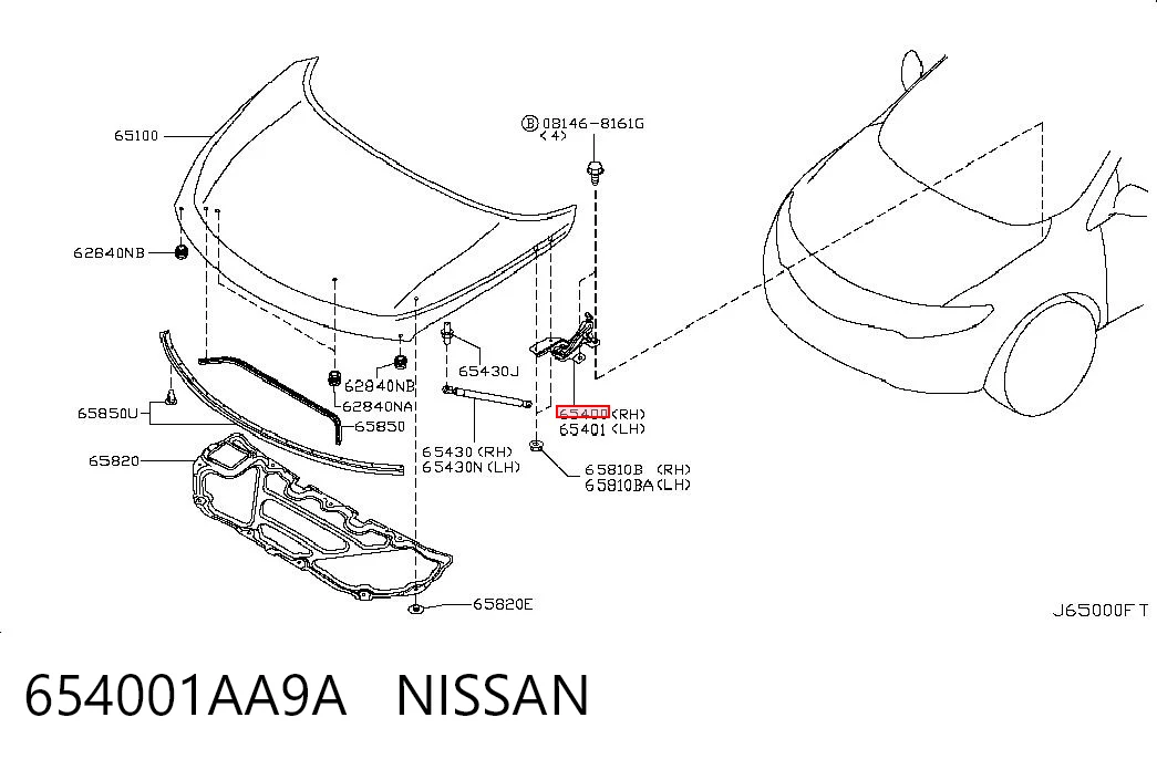 654001AA9A Nissan/Infiniti Gozno da capota direito