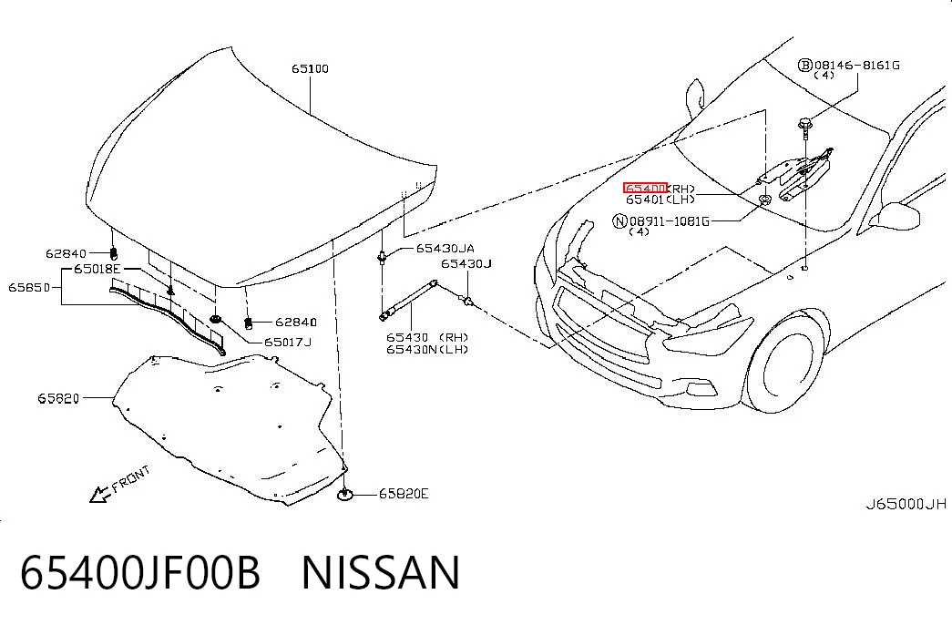 65400JF00B Nissan/Infiniti Gozno da capota direito
