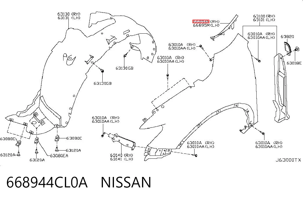 668944CL0A Nissan/Infiniti Compactador do pára-lama