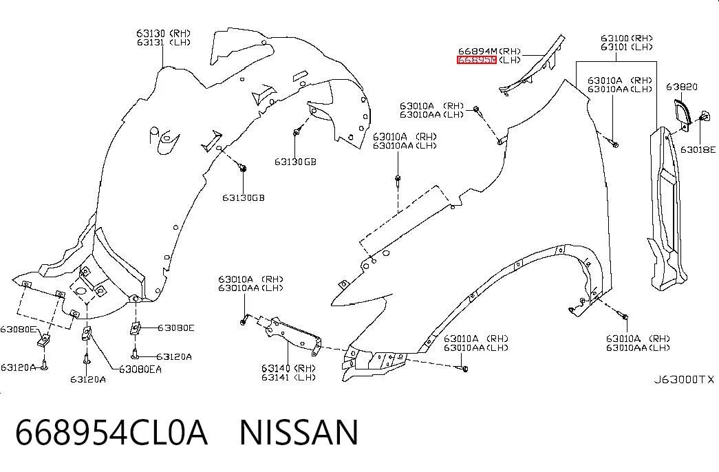 668954CL0A Nissan/Infiniti Compactador do pára-lama