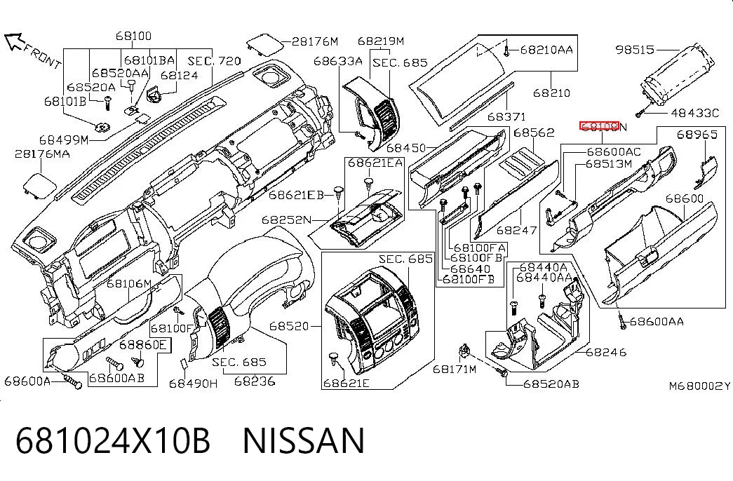 Caixa para porta-luvas (porta-luvas) Nissan Pathfinder  R51M ao melhor preço