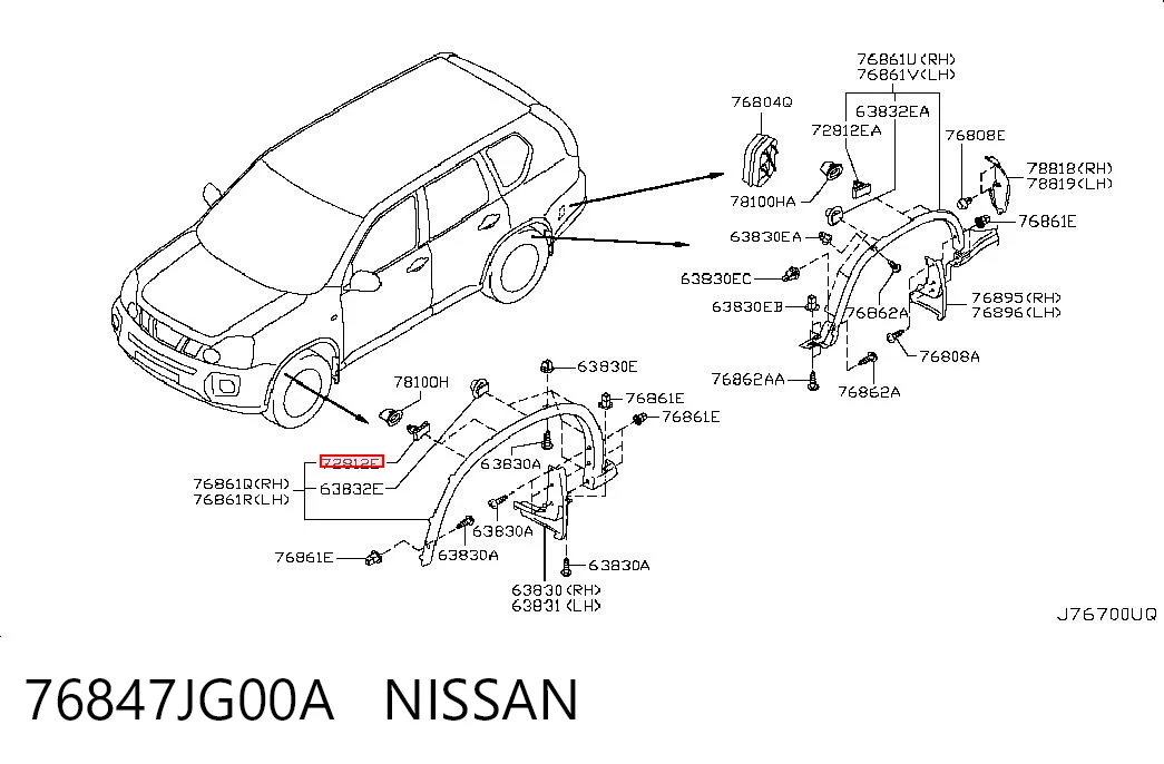 76847JG00A Nissan/Infiniti Cápsula (prendedor) de fixação de protetor de lama
