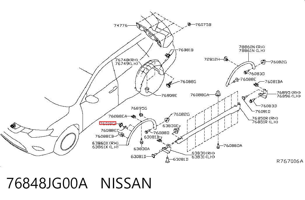 76848JG00A Nissan/Infiniti Cápsula (prendedor) de fixação do forro do pára-choque do pára-lama dianteiro