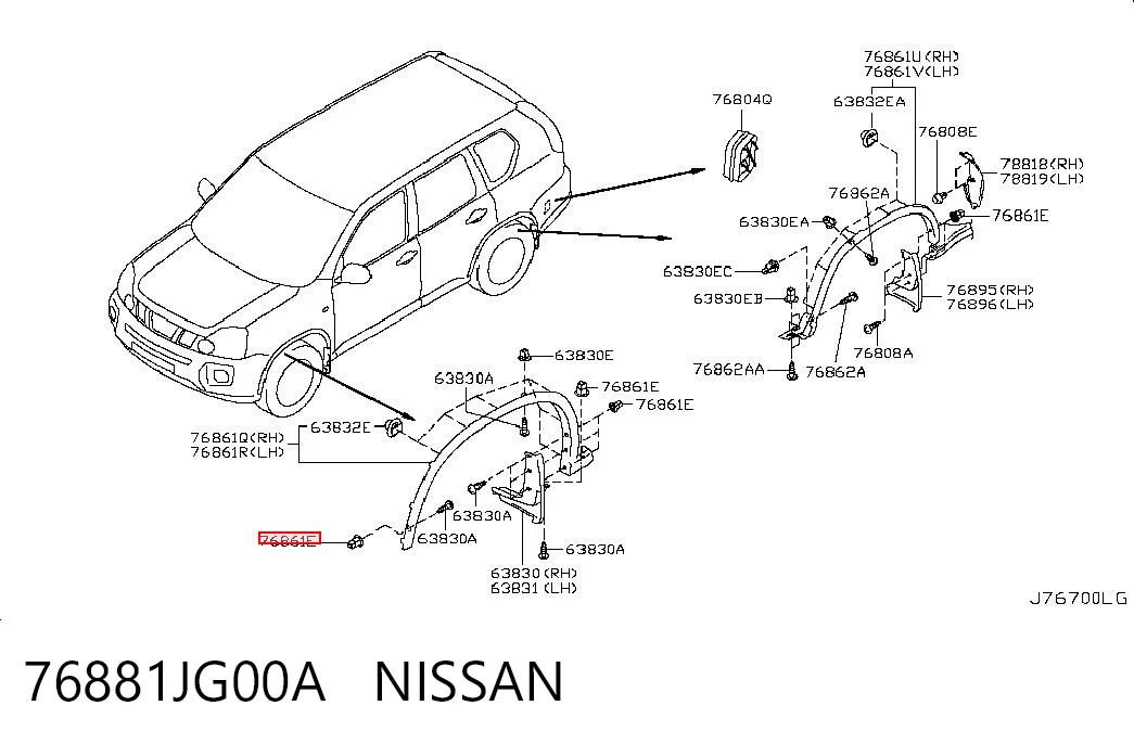 76881JG00A Nissan/Infiniti Cápsula (prendedor) de fixação do forro do pára-choque do pára-lama dianteiro