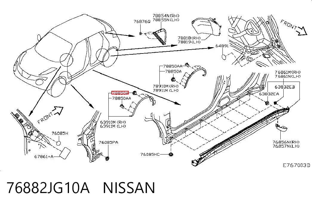 76882JG10A Nissan/Infiniti Cápsula (prendedor) de fixação do forro do pára-choque do pára-lama dianteiro