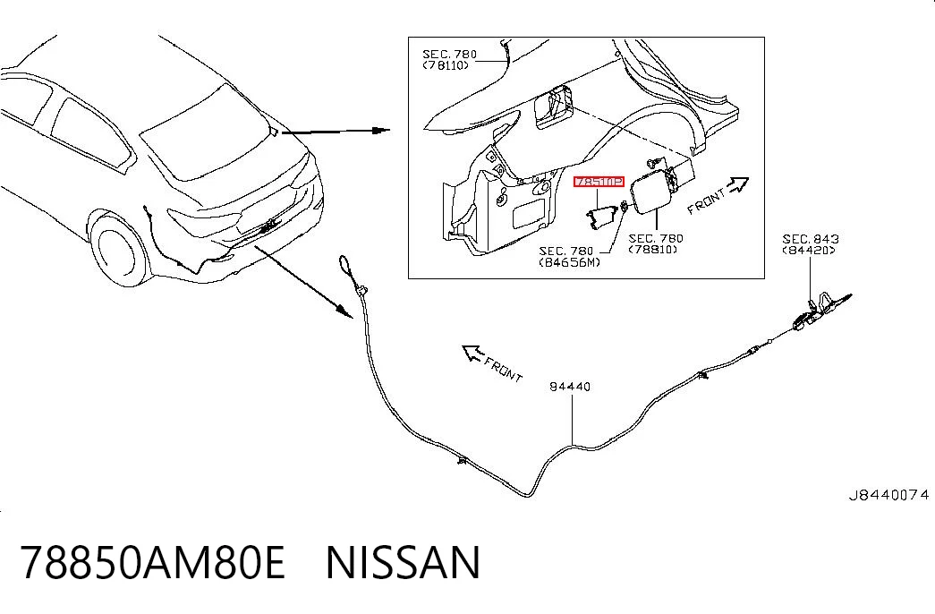 78850AM80E Nissan/Infiniti Fecho de abertura do alcapão do tanque de combustível