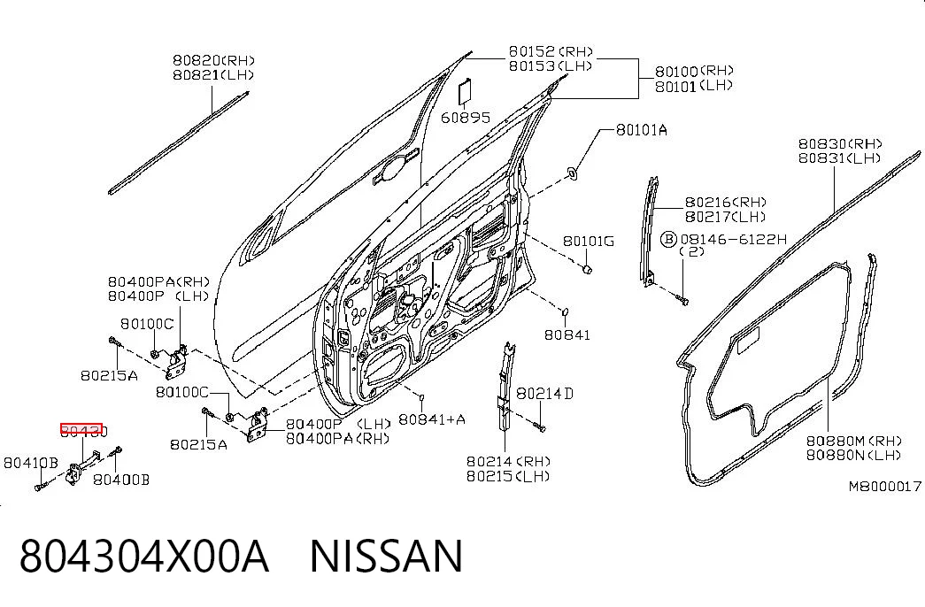 804304X00A Nissan/Infiniti Limitador dianteiro de abertura de porta