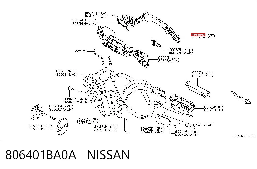 806401BA0A Nissan/Infiniti Maçaneta externa da porta dianteira