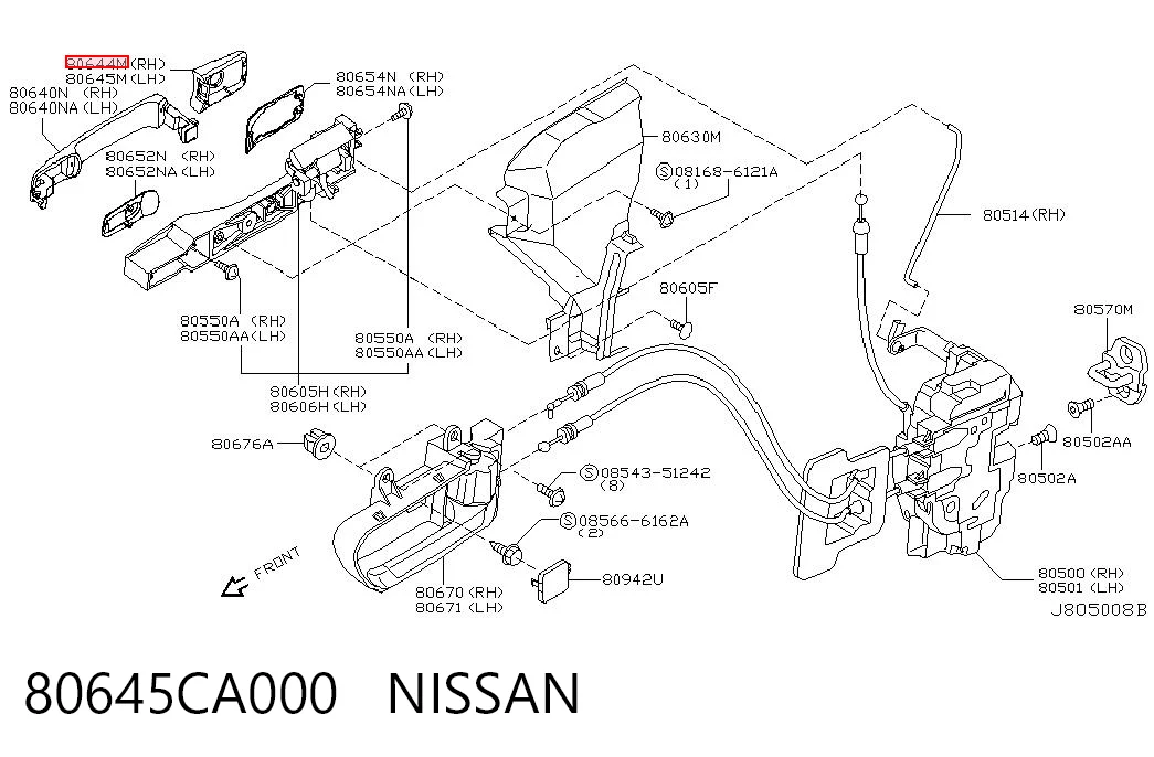 80645CA000 Nissan/Infiniti Maçaneta dianteira esquerda externa da porta