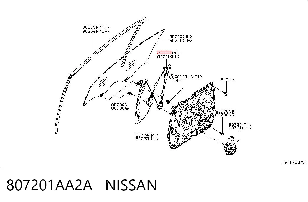  Mecanismo de acionamento de vidro da porta dianteira direita Nissan Murano SUV (Z51) (2008 - 2014) 