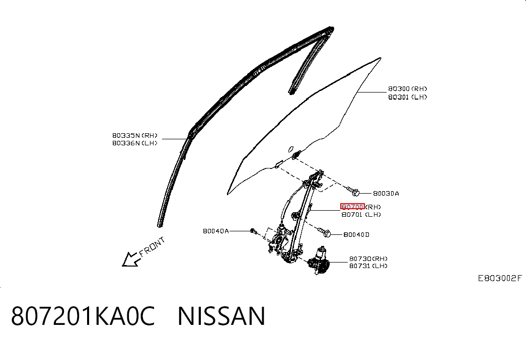 Mecanismo de acionamento de vidro da porta dianteira direita Nissan JUKE JPN F15