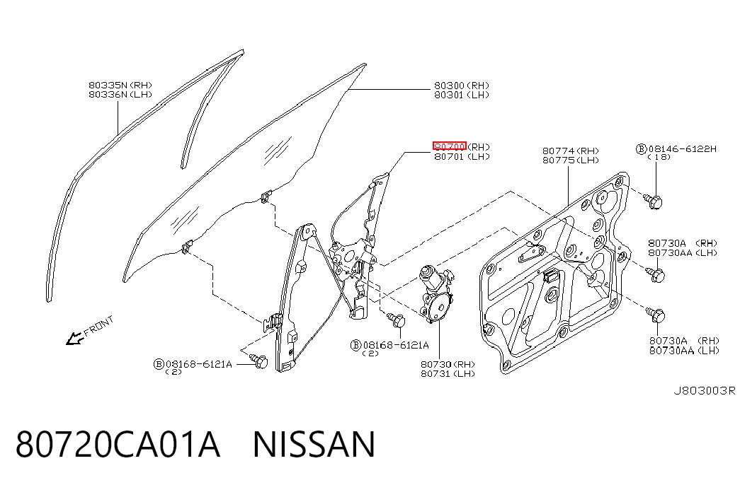 Mecanismo de acionamento de vidro da porta dianteira direita Nissan Murano  Z50 ao melhor preço