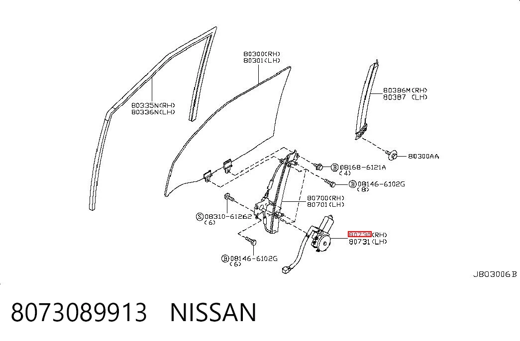 8073089913 Nissan/Infiniti Motor de acionamento de vidro da porta dianteira direita