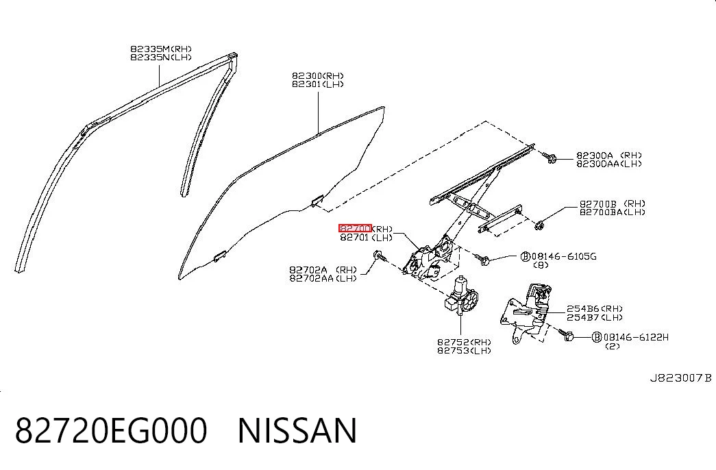 82720EG000 Nissan/Infiniti Mecanismo de acionamento de vidro da porta traseira direita