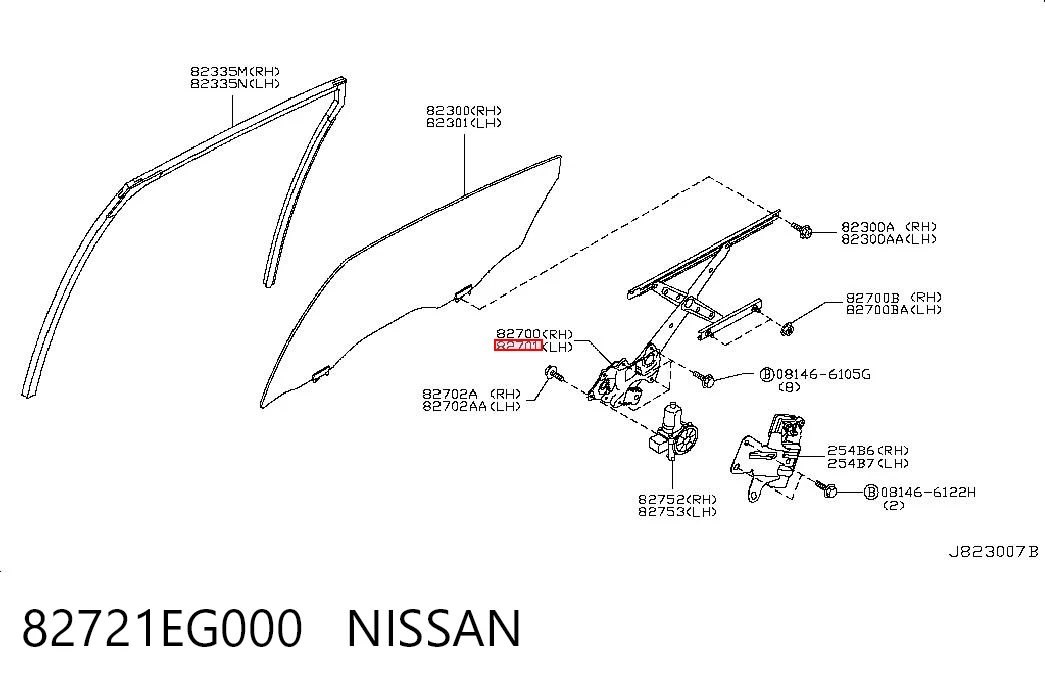 82721EG000 Nissan/Infiniti Mecanismo de acionamento de vidro da porta traseira esquerda