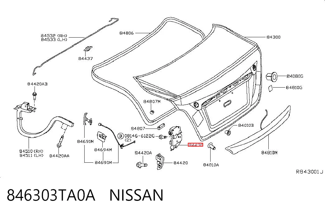 Fecho de tampa de porta-malas (de 3ª/5ª porta traseira) para Nissan Altima L33 