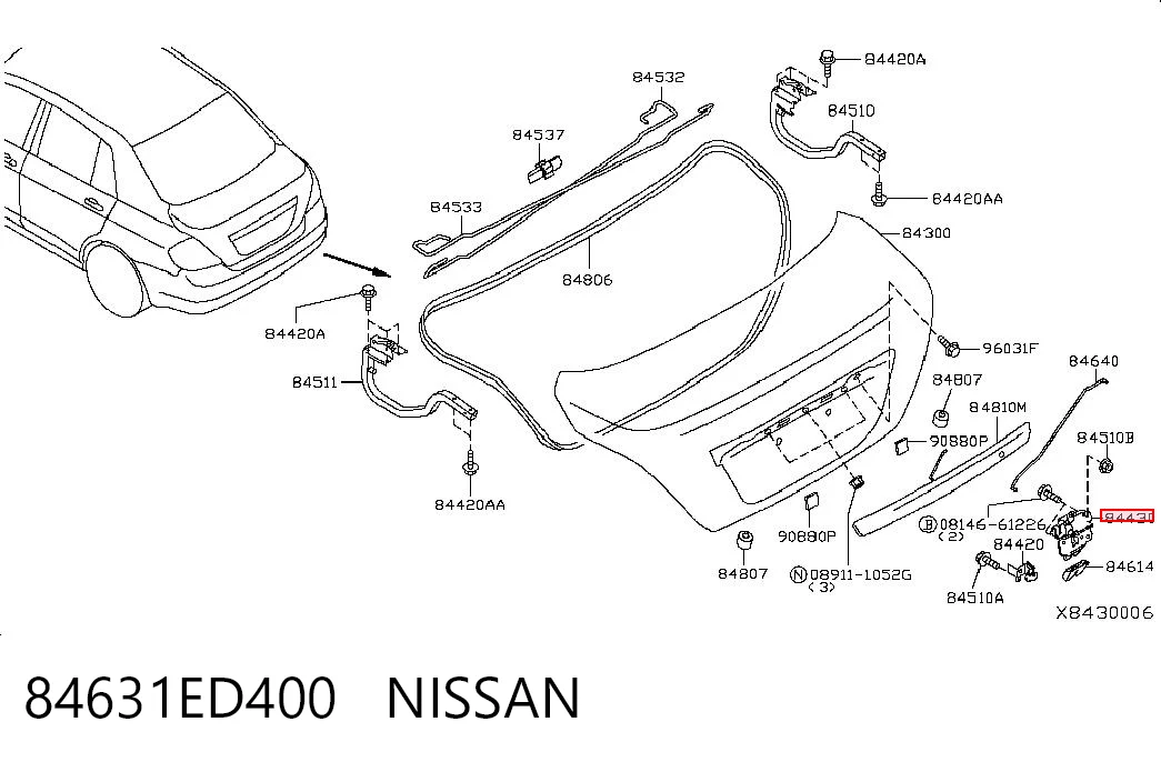 Fecho de tampa de porta-malas (de 3ª/5ª porta traseira) para Nissan Tiida  SC11X
