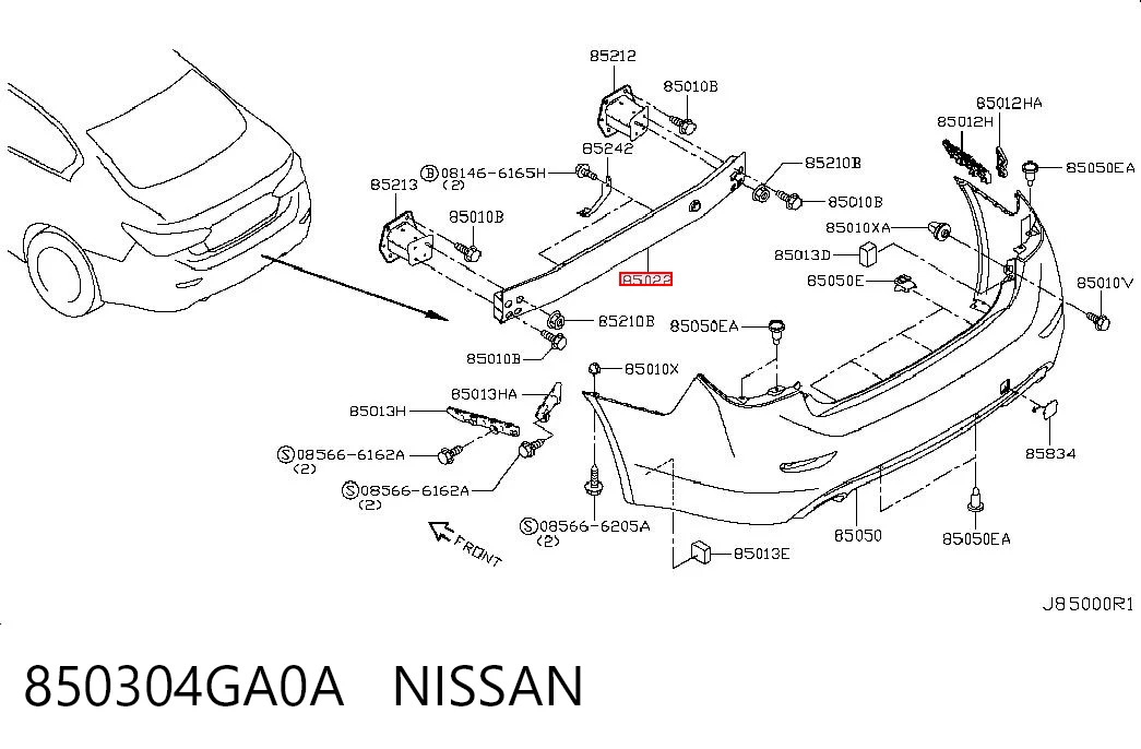 Reforçador do pára-choque traseiro para Infiniti Q50  V37