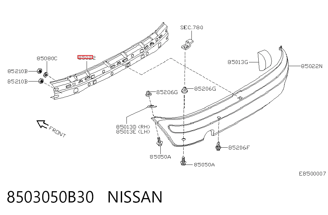 Reforçador do pára-choque traseiro para Nissan Micra  K11
